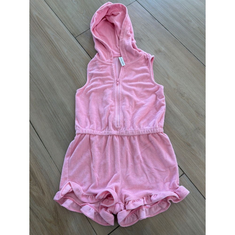 Janie and Jack Girls‎ Pink Terry Cloth Hooded Romper Sleeveless Size 6